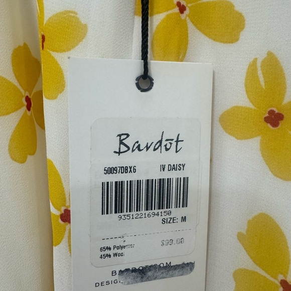 NWT Bardot Revolve Daisy Short Sleeve Mini Dress Size Medium White Yellow - Picture 3 of 8